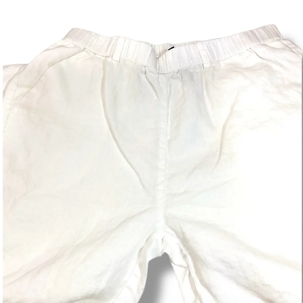 Quince European White Linen Hi-Rise Pull On Ankle Pants